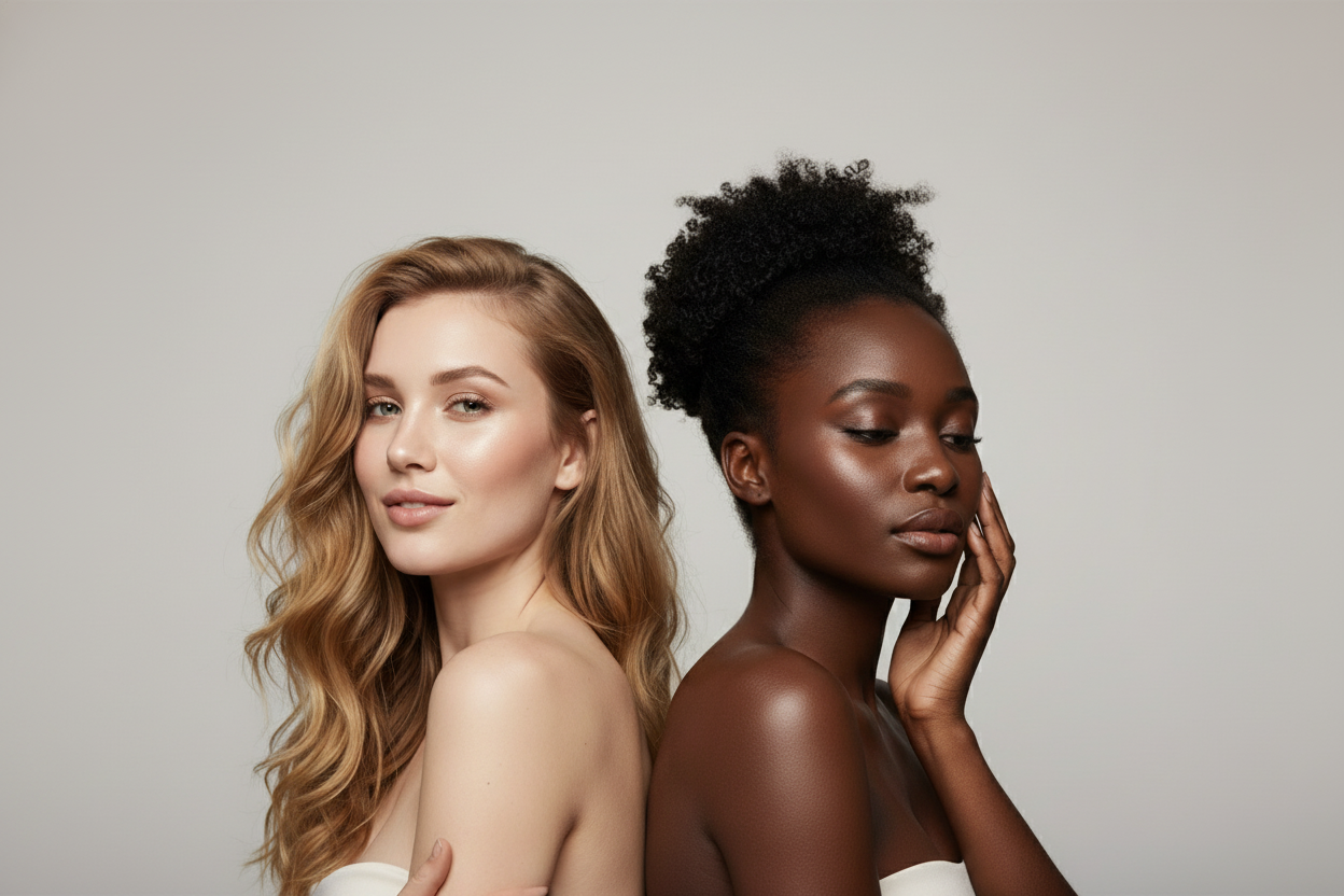 perfecto, pero cambia la expresion facial de la chica de la izquierda, que sea mas interesante y picara, seduciendo a la camara, tambien elimina el texto de arriba a la derecha